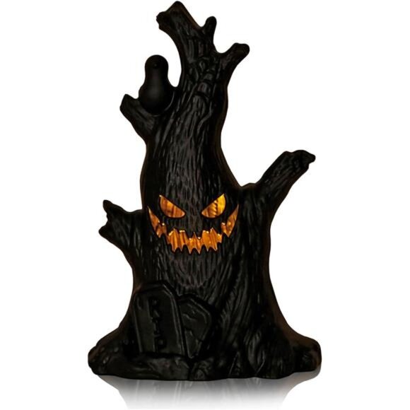 Halloween Lantern, Halloween Decor Black Tree Stump Shape Lantern Lights - Picture 1 of 6